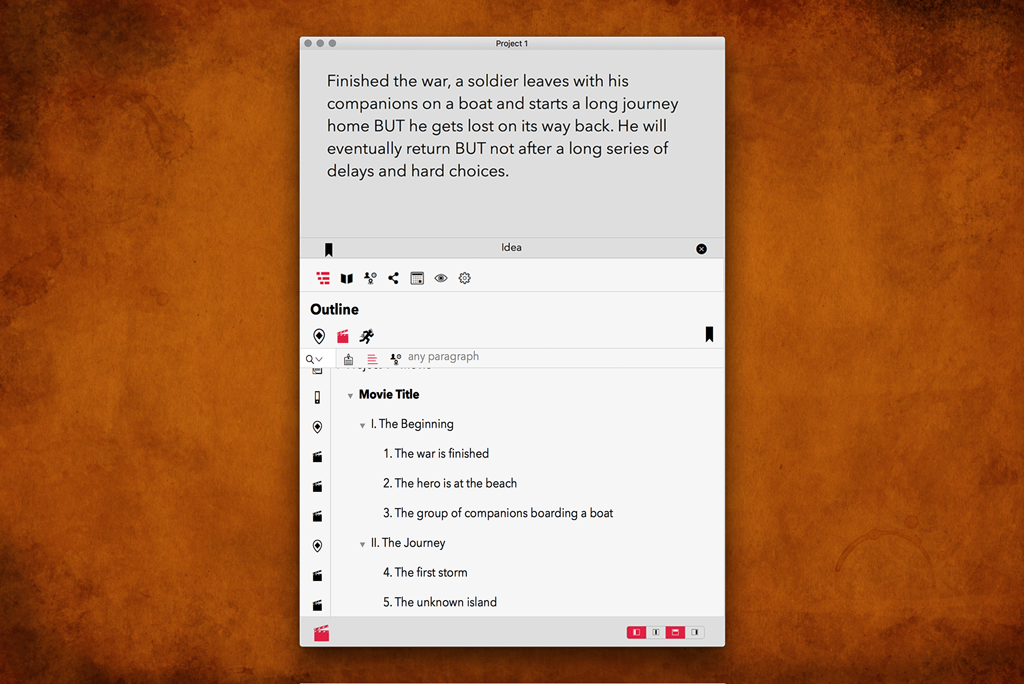 Avec TwelvePoint, vous pouvez partir de quelques lignes de texte et construire la structure de votre histoire. 