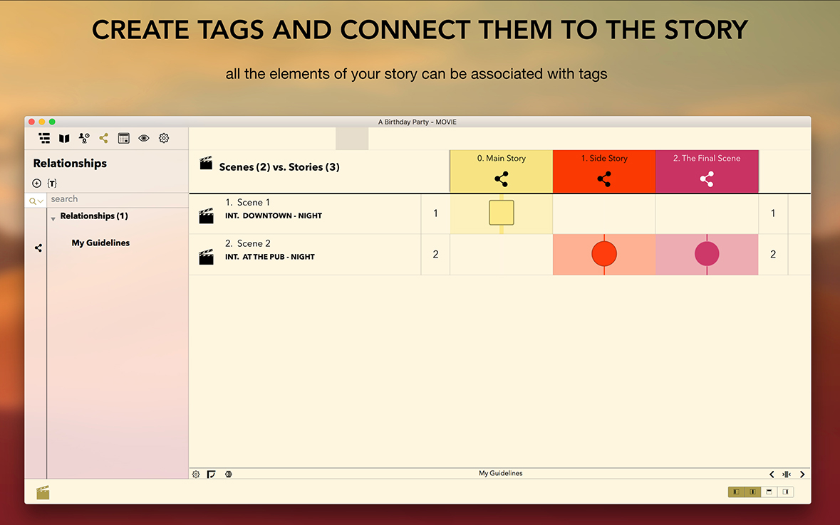 En TwelvePoint, puede agregar etiquetas a los recursos y elementos del escenario, para crear nuevas historias, agregar características, etc. . 