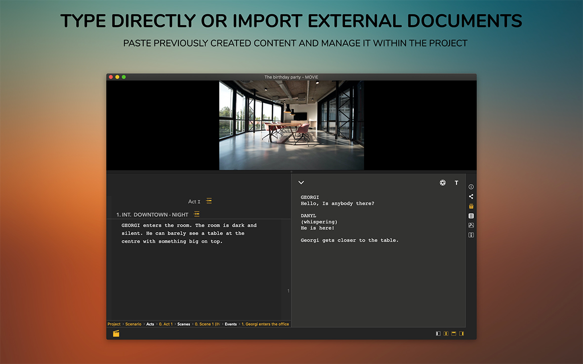 Il testo normale può essere facilmente importato in un progetto di sceneggiatura.