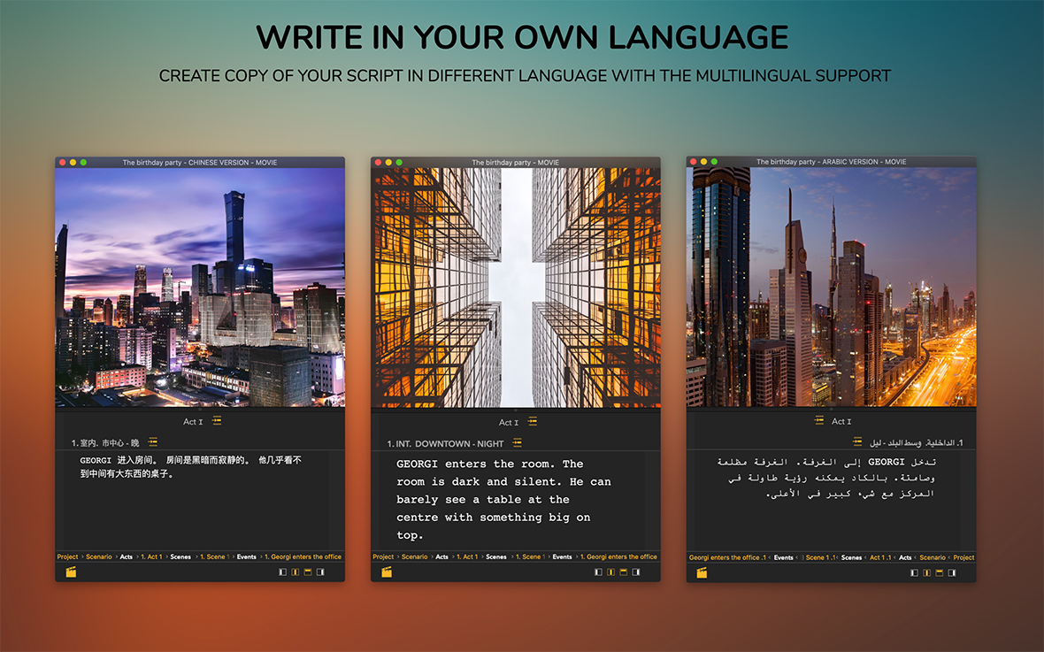 TwelvePoint unterstützt alle auf Ihrem Gerät verfügbaren Sprachen und bietet Funktionen zum Migrieren eines Skripts von einer Sprache in eine andere. 