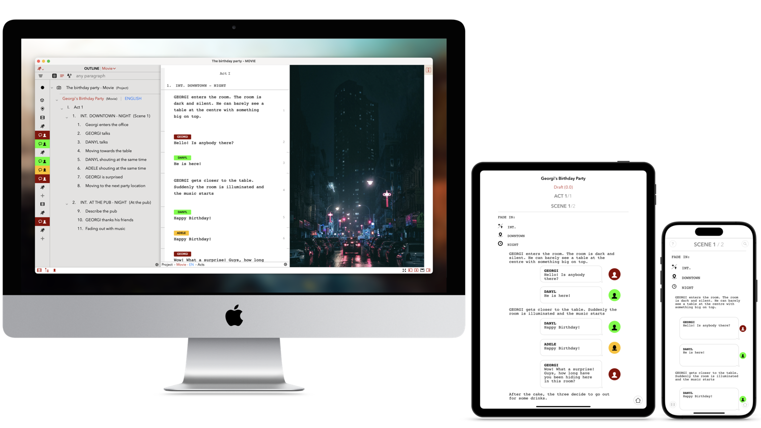 Mac, iPad ve iPhone'da TwelvePoint ile yazılmış senaryo örneği. 