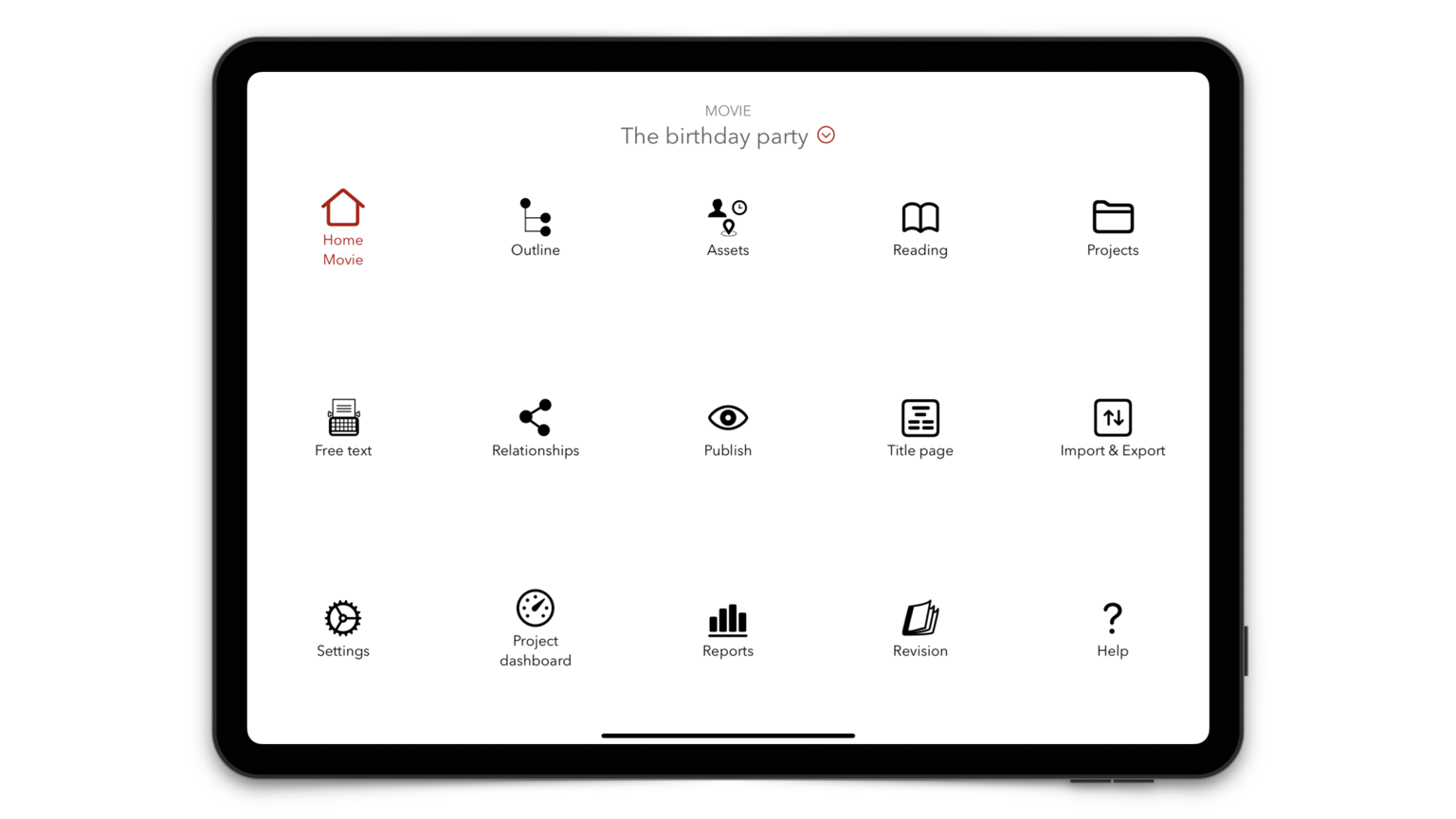 TwelvePoint per iPad - Il menu principale