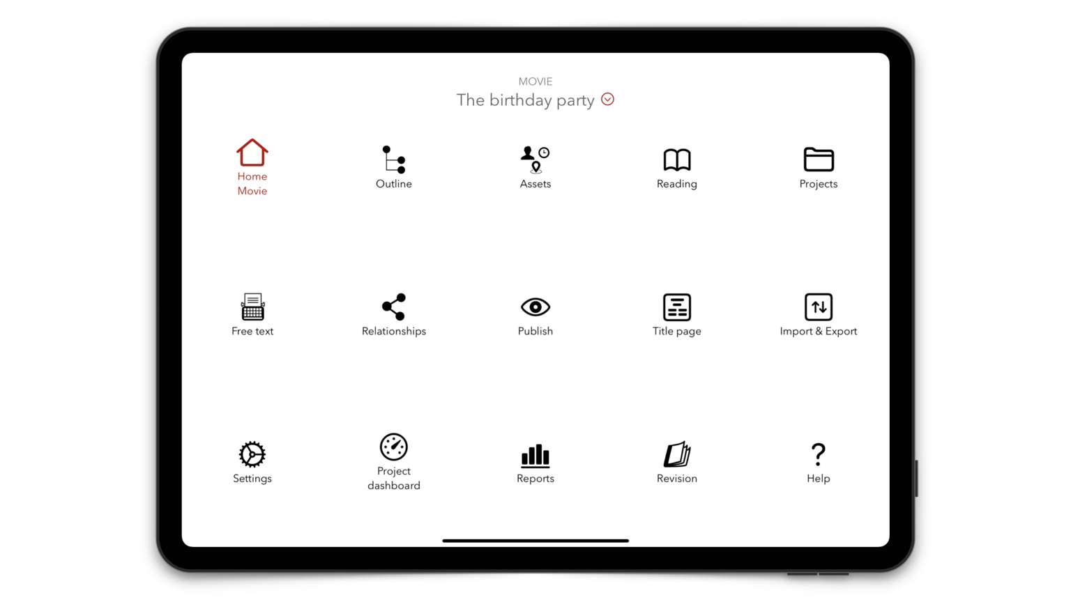 TwelvePoint para iPad - El menú principal