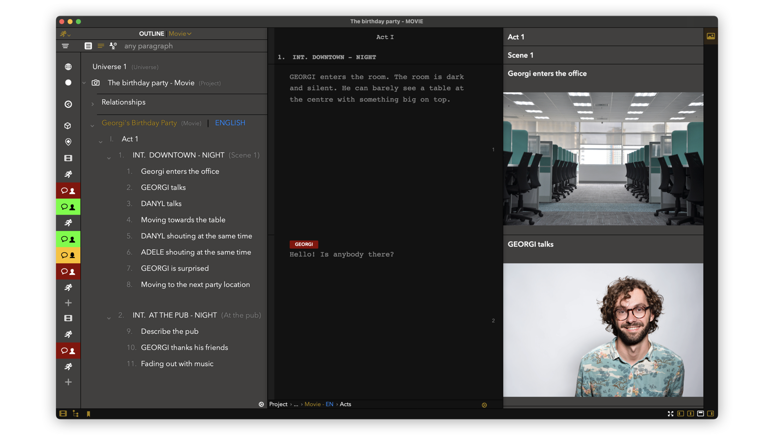 TwelvePoint pour Mac - Une image peut être associée à un élément du script ou à une ressource